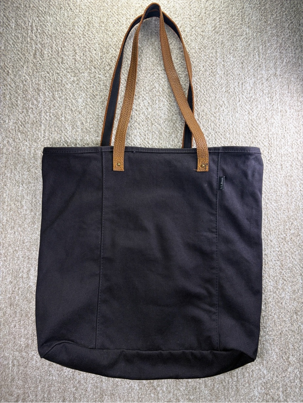L.L. Bean Black Canvas Tote with Brown Handles